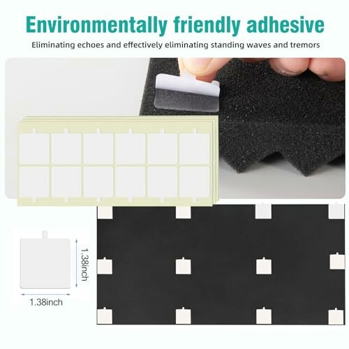 Environmentally friendly adhesive for acoustic foam with dimensions and application example.