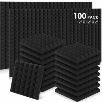 100 pack of black acoustic foam panels, 12 x 12 x 2 inches.