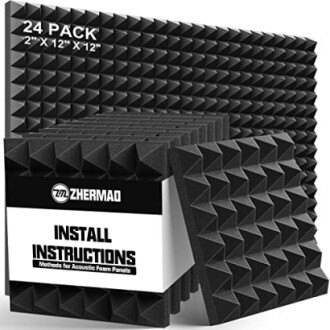 24 pack of black acoustic foam panels for soundproofing.