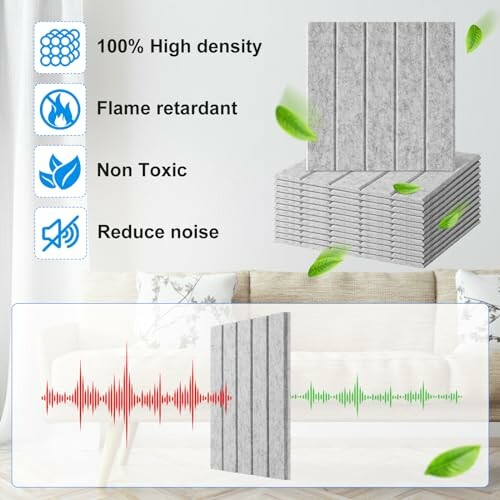 Acoustic panels benefits: high density, flame retardant, non-toxic, reduce noise.