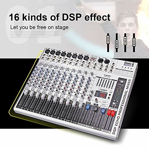 Audio mixer with 16 DSP effects and various controls.