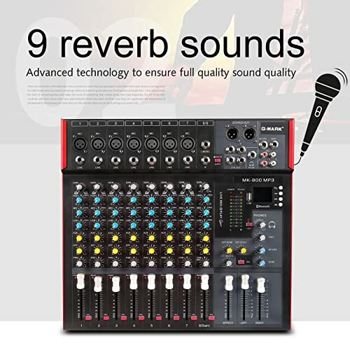 Audio mixer with 9 reverb sounds and advanced technology for full quality sound.