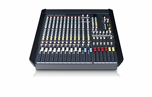 Audio mixing console with multiple sliders and knobs