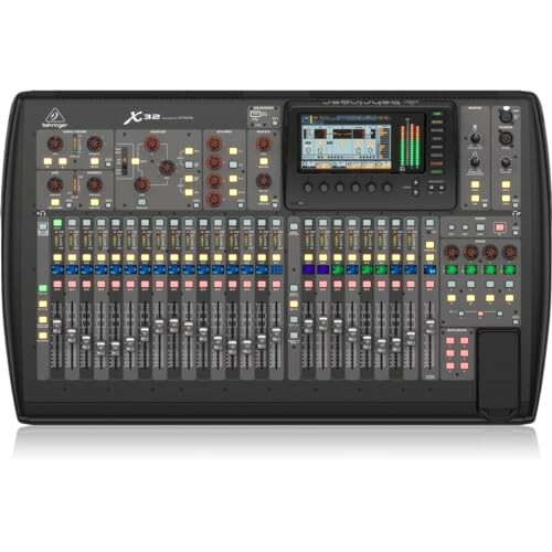 Behringer X32 digital audio mixer with control panel and display