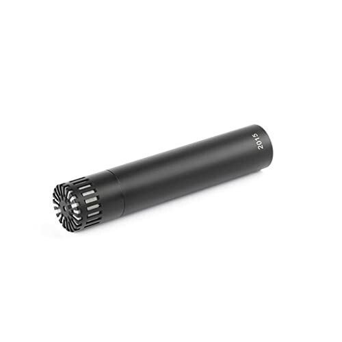 Black cylindrical microphone on white background