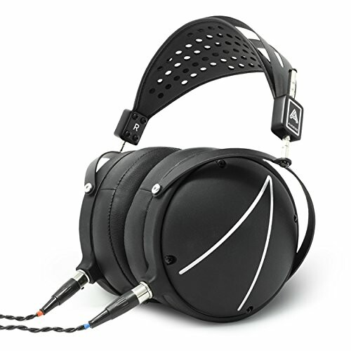 Black over-ear headphones with a unique design and braided cable.