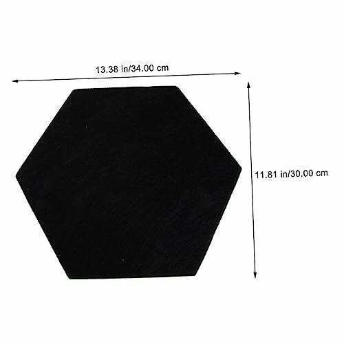 Black hexagon with dimensions labeled 13.38 inches by 11.81 inches.