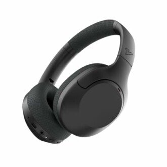 Black wireless over-ear headphones with textured headband