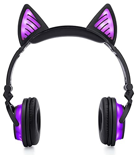 Black and purple cat ear headphones