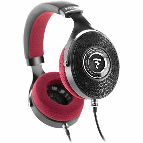 Focal headphones with red ear pads and black frame