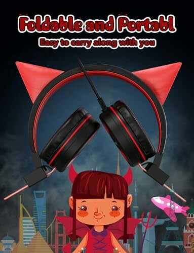 Foldable and portable headphones with a cartoon character