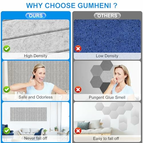 Comparison chart highlighting benefits of Gumheni product over others.