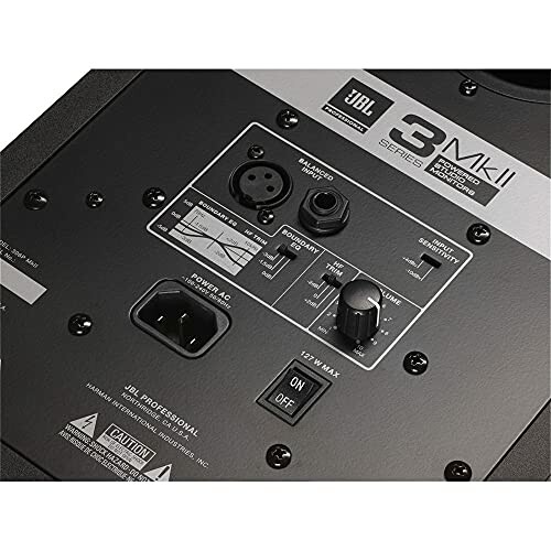 Back panel of JBL 3 Series MkII studio monitor with controls and inputs.