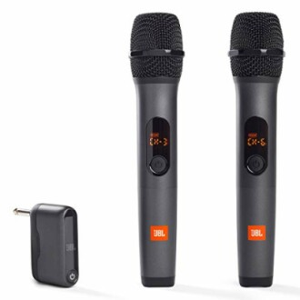 Two JBL wireless microphones with receiver