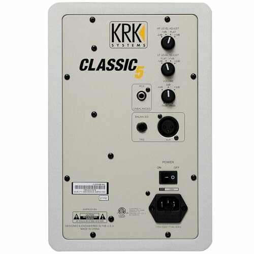 Back panel of KRK Classic 5 studio monitor with control knobs and input ports.