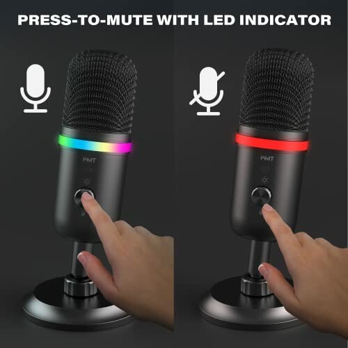 Microphone with press-to-mute function and LED indicator.