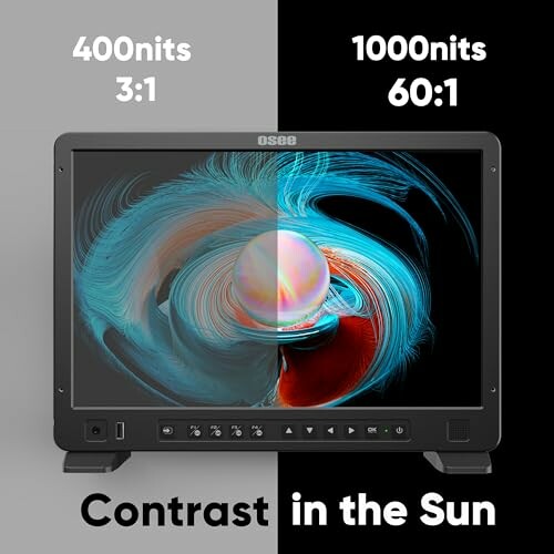 Monitor showing contrast comparison with 400 nits and 1000 nits.