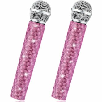 Two pink rhinestone microphones for festive occasions.