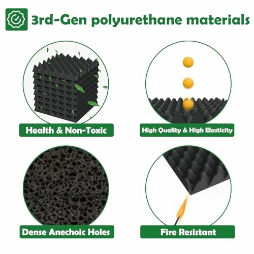 3rd-Gen polyurethane material benefits including health, elasticity, dense holes, fire resistance.