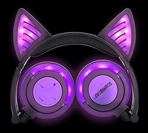 Purple cat ear headphones with LED lights