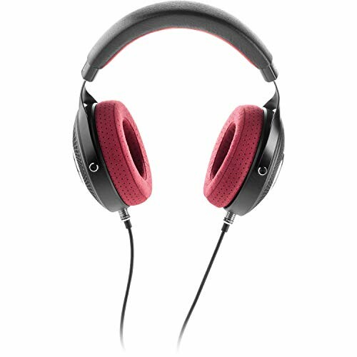 Red over-ear headphones with black headband and wired connection.