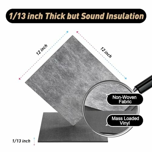 Sound insulation material with non-woven fabric and mass loaded vinyl, 12 inch dimensions.