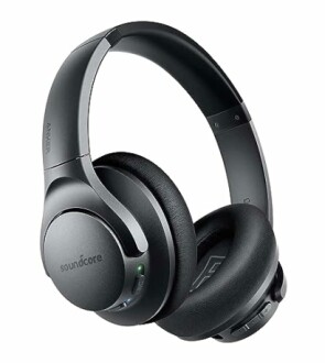 Soundcore wireless over-ear headphones with buttons.