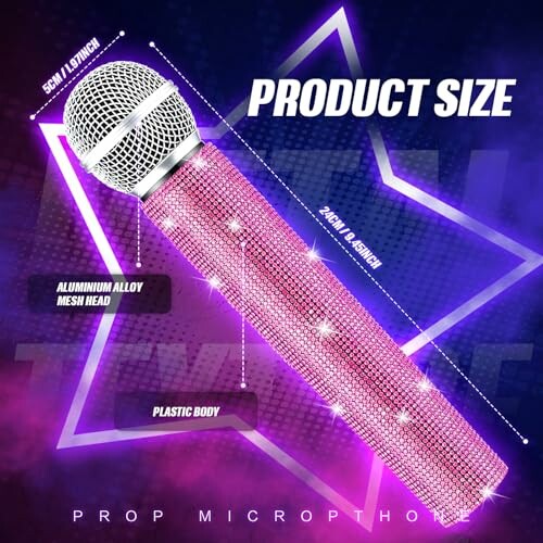 Sparkling microphone with product size details.