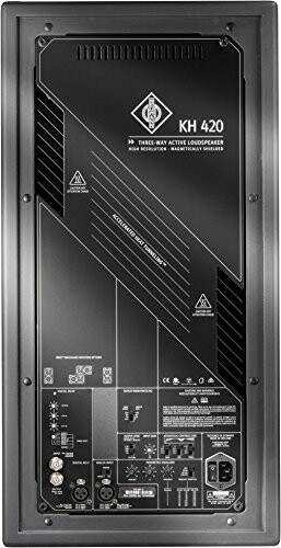 Back panel of a KH 420 three-way active loudspeaker with various input and control options.