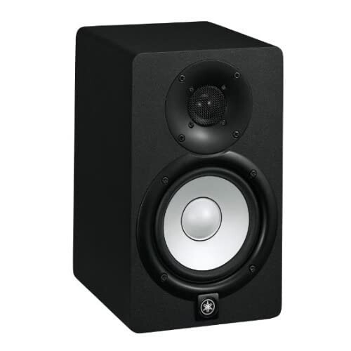 Black studio monitor speaker with white cone