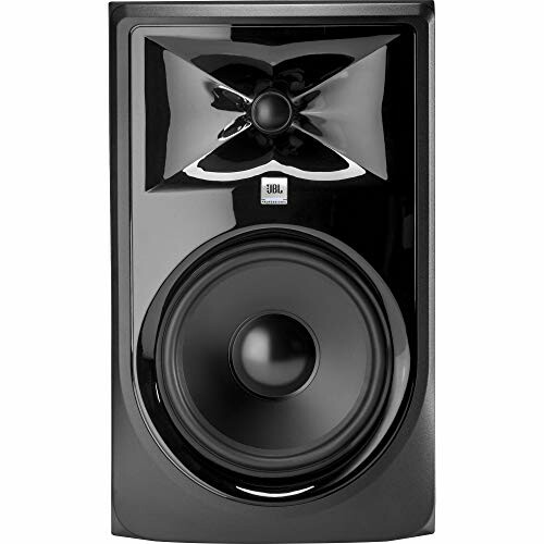 Black studio monitor speaker with circular woofer and tweeter.