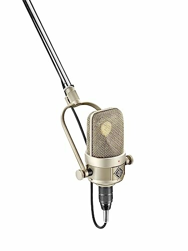 Vintage microphone on a stand with cable.