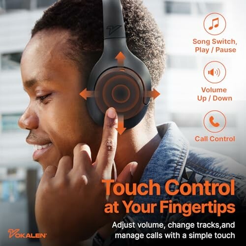 Person using touch control on Vokalen headphones.