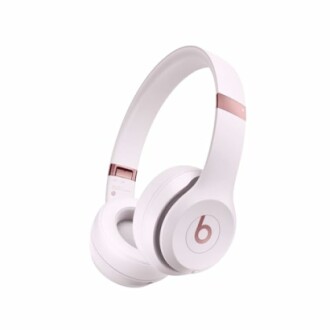 White Beats headphones with rose gold accents.