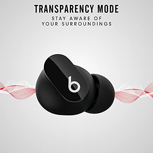 Black wireless earbuds with transparency mode feature