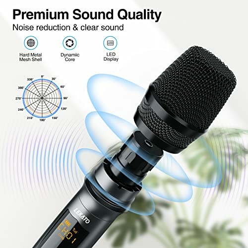 Wireless microphone with premium sound quality, noise reduction, and LED display.