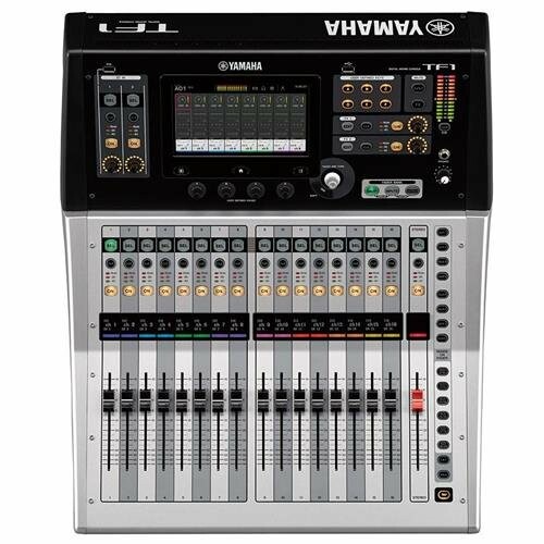 Yamaha digital mixer console with faders and display screen